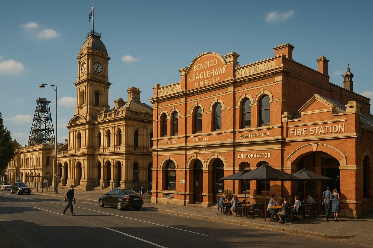 Historic streetscape and gardens in Bendigo