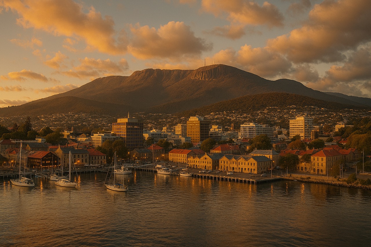 Harbourfront and mountain backdrop in Hobart
