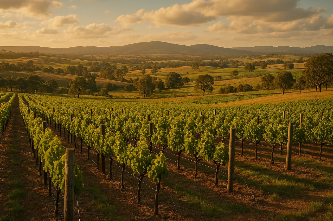 Vineyards and low hills in the Hunter Valley