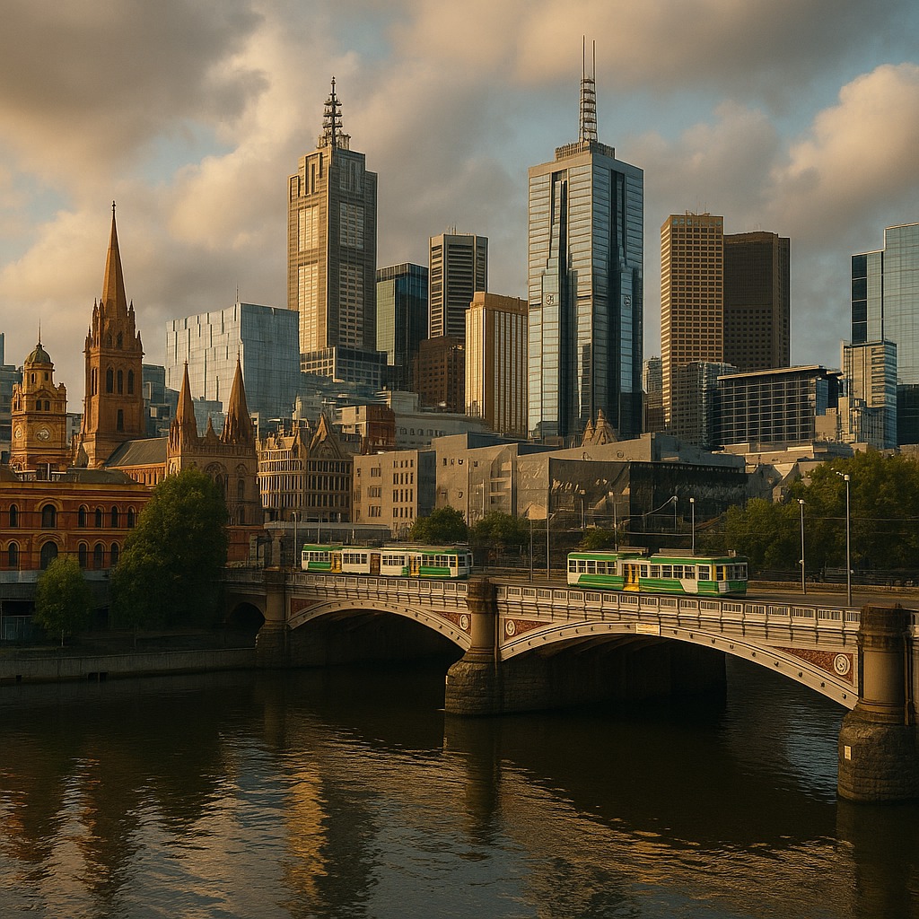 City skyline and riverfront in Melbourne
