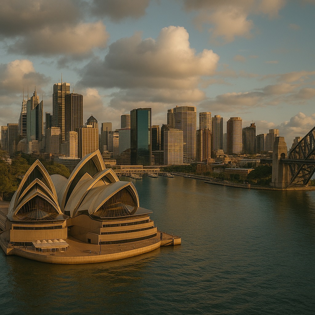Harbour views of bridge and city skyline