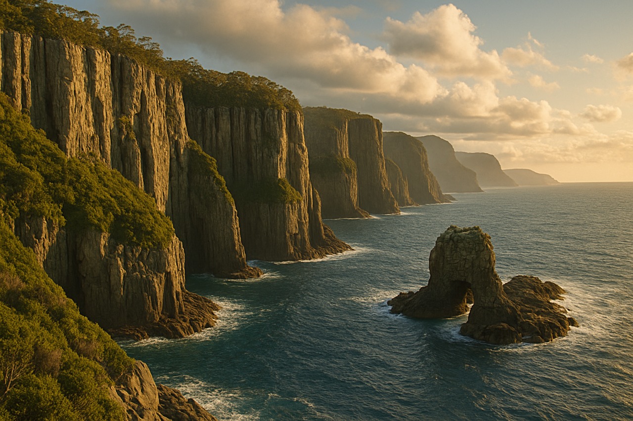 High sea cliffs and ocean on the Tasman Peninsula