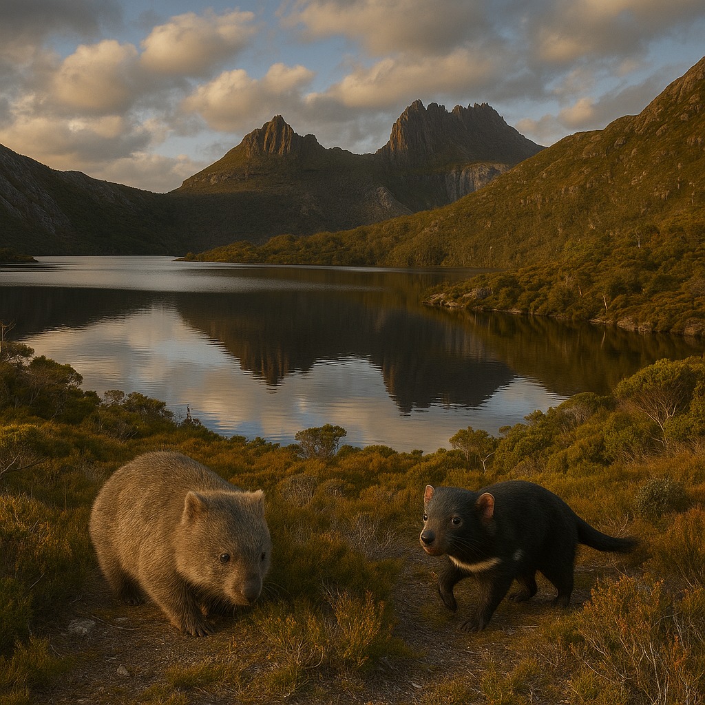 Mountain lake and forest in Tasmania