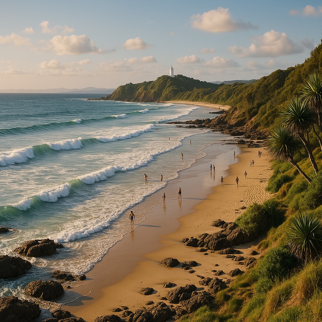 Coastal view toward Byron Bay headland and beaches