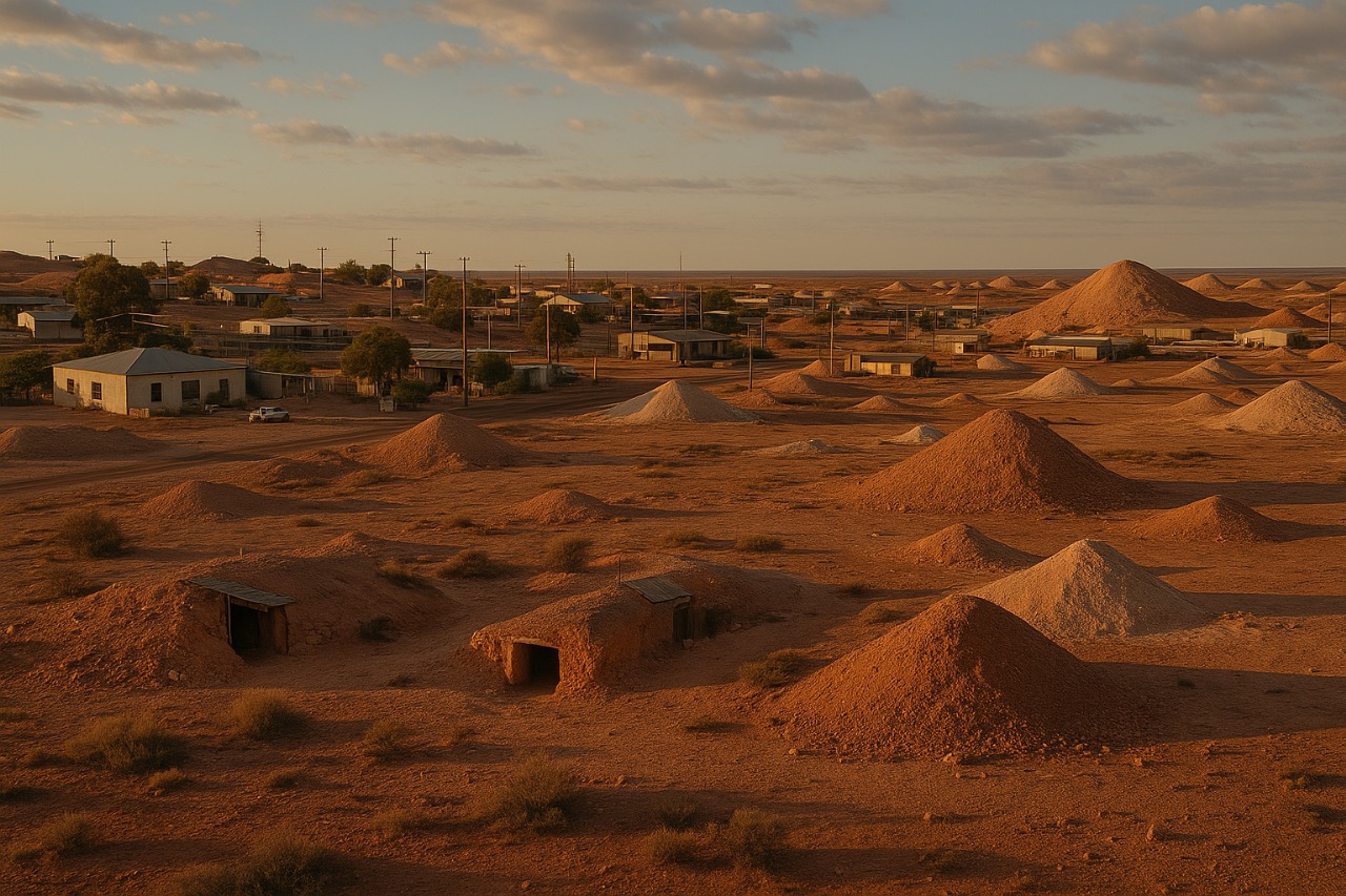 Desert landscape and opal town near Coober Pedy