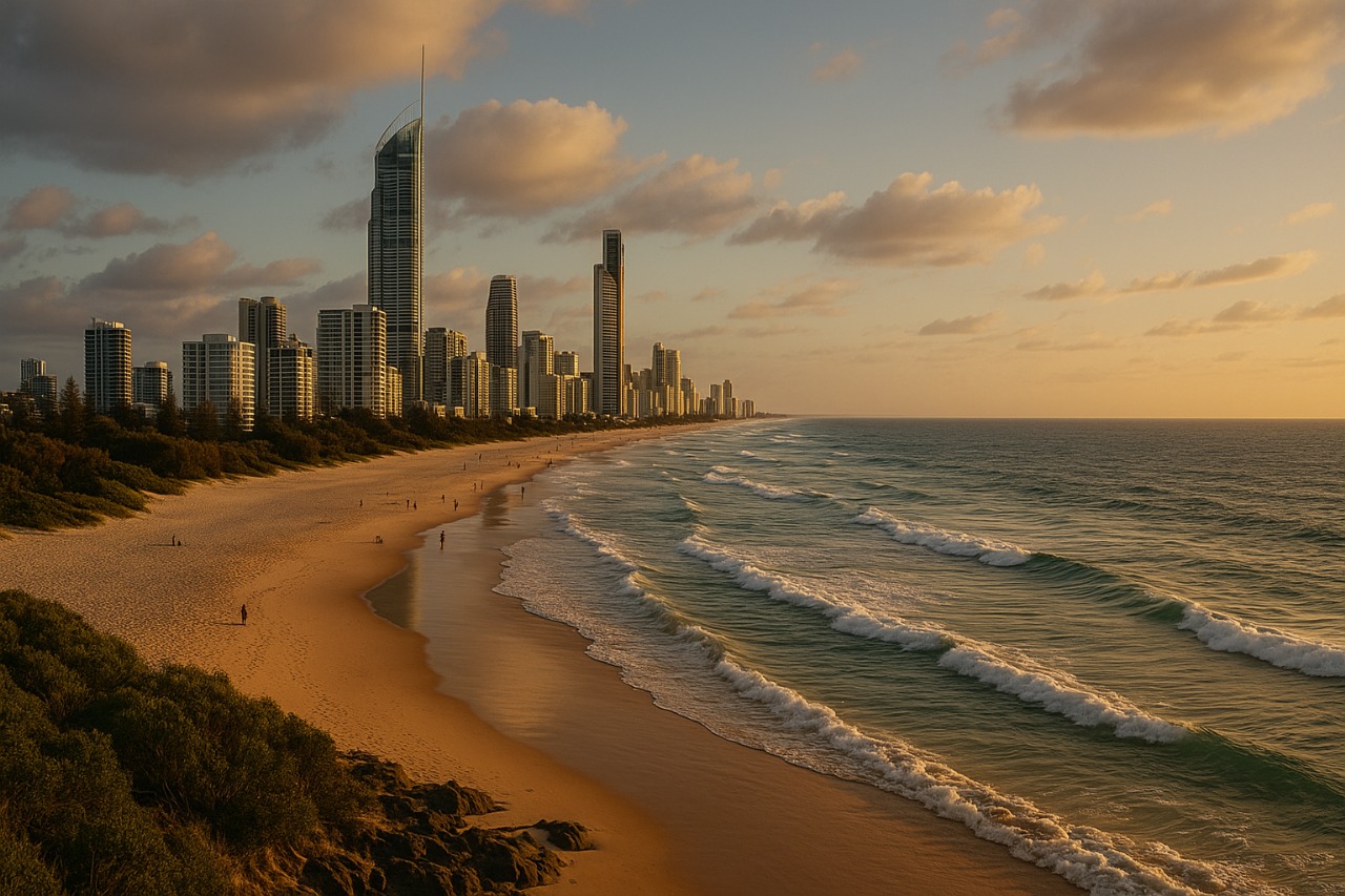 Long golden surf beaches on the Gold Coast