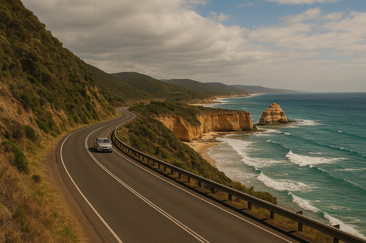 Coastal cliffs and surf along the Great Ocean Road