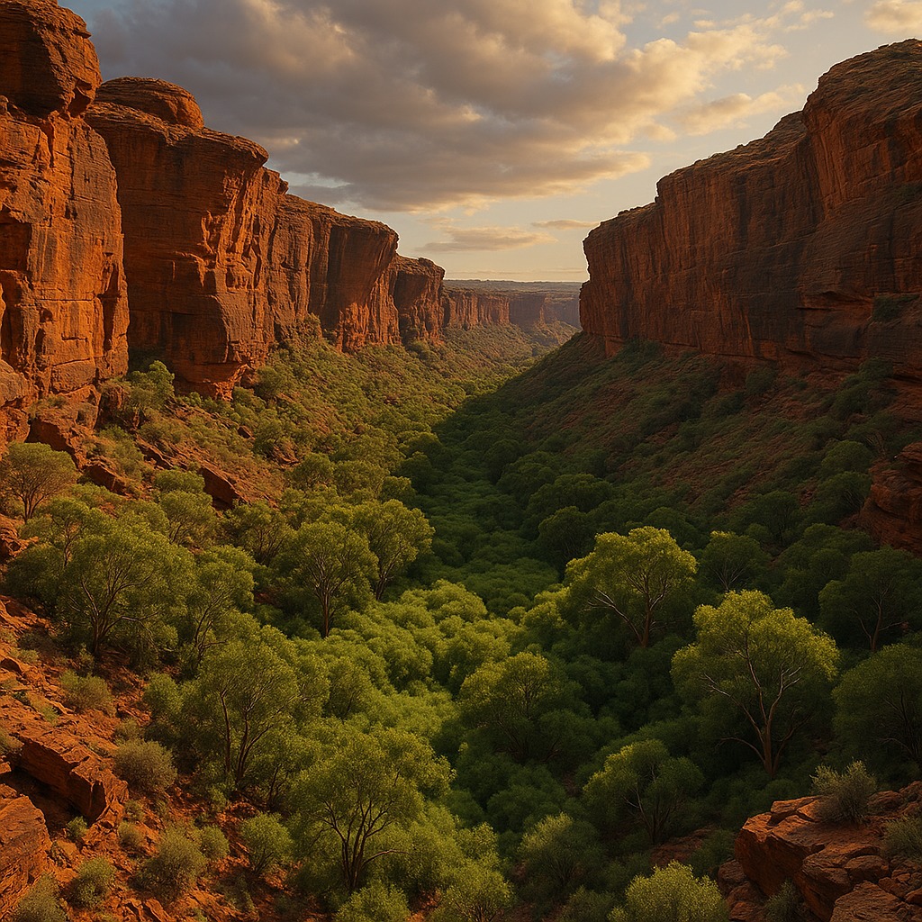 Sandstone cliffs and valley at Kings Canyon