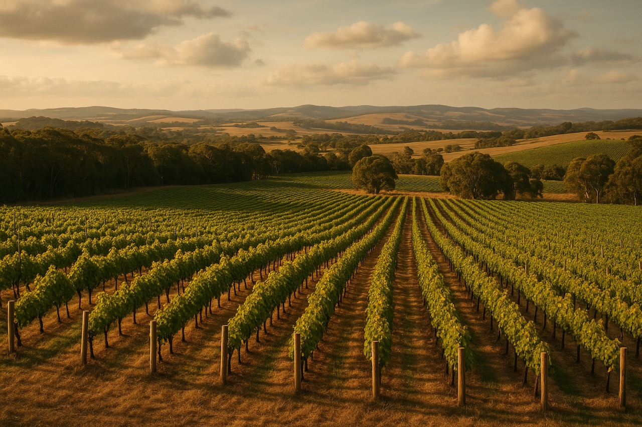 Vines meeting the sea in McLaren Vale region