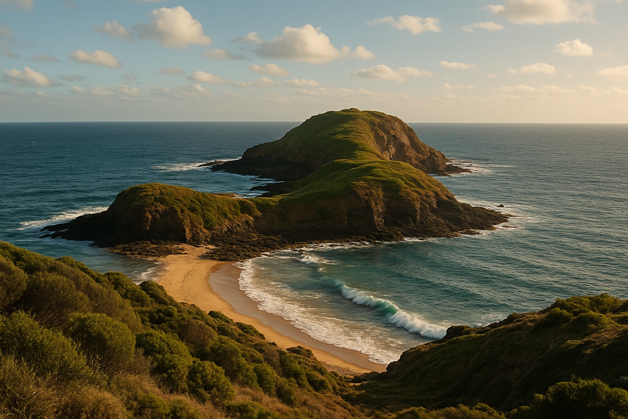Coastal headland and surf beach at Phillip Island