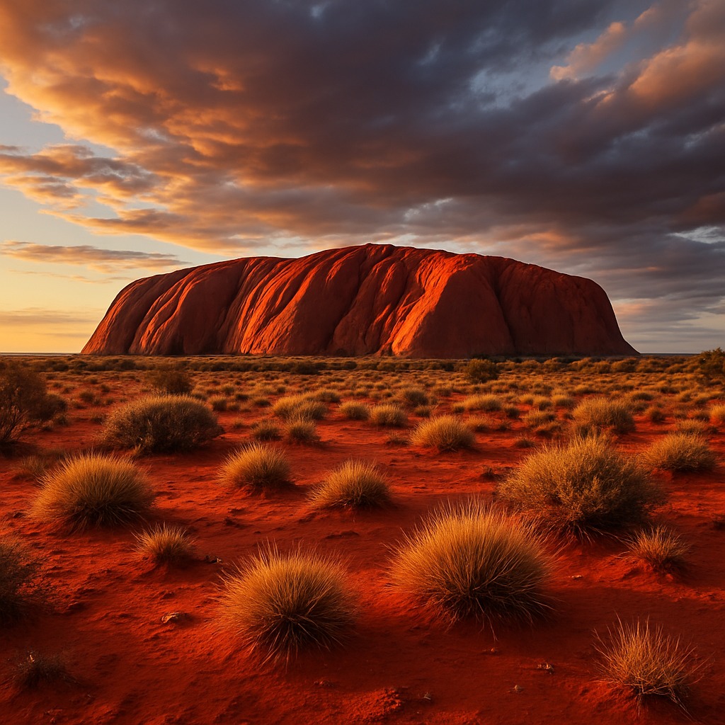 Uluru glowing at sunrise in Australia’s Red Centre