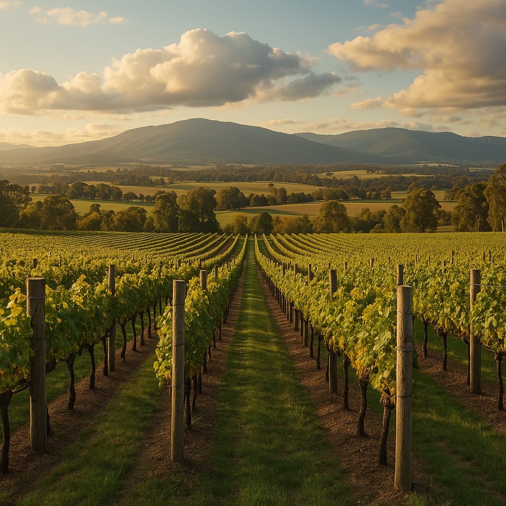 Rolling vines and hills in the Yarra Valley